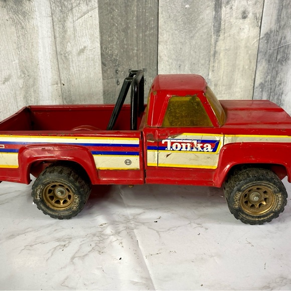 Vintage 1980s Tonka Red Pickup Truck Rollbar Pressed Steel - Picture 2 of 8